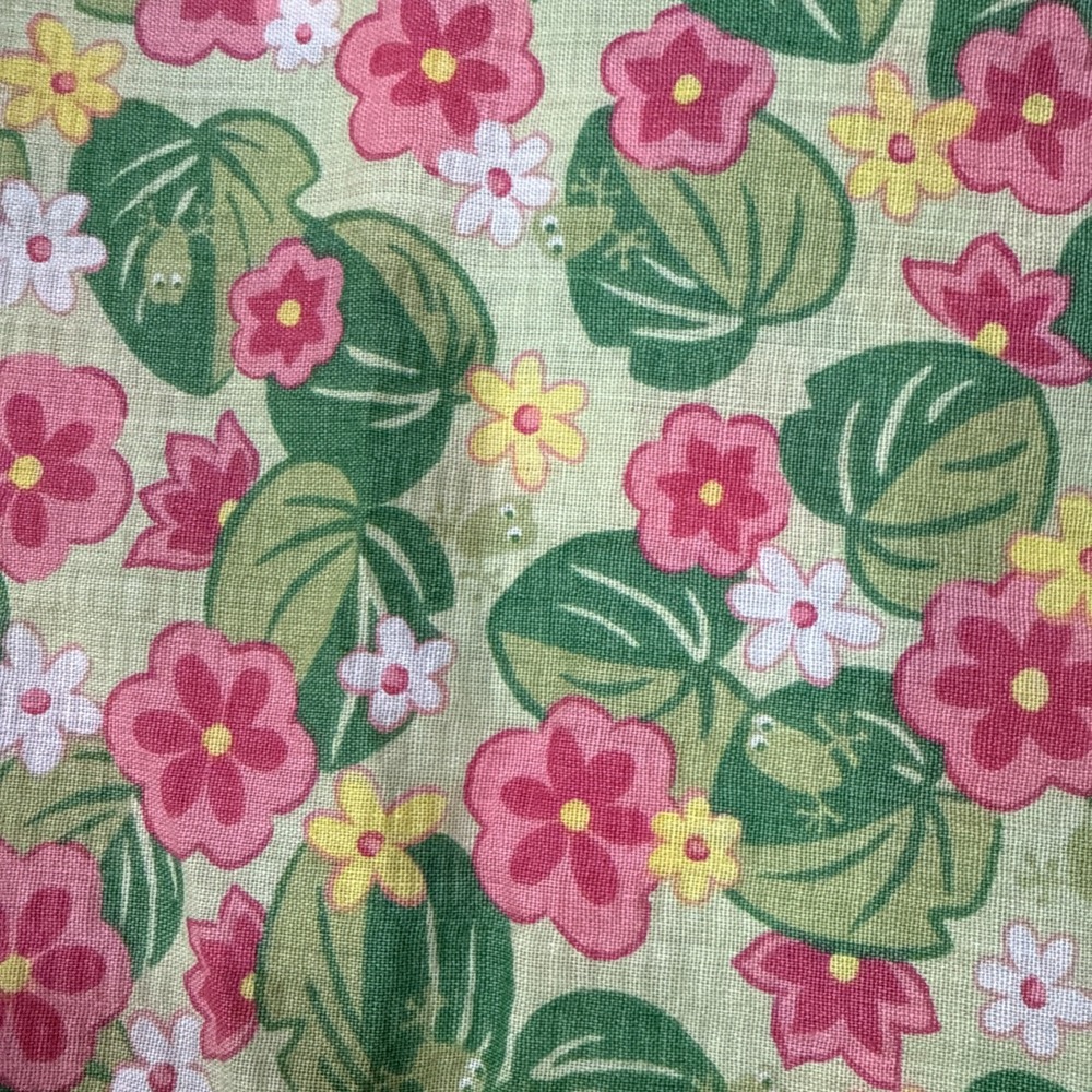 VTG Seersucker Fabric Lilypads Small Hidden Frogs Green Pink Yellow 2.25 Yards